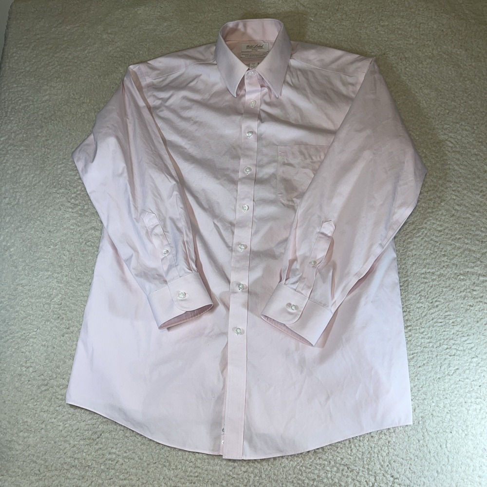 Roundtree & Yorke Gold Label Mens 16.5 Pink Long Sleeve Dress Shirt - Picture 14 of 16